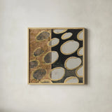 Copper Circles I Taupe by Kathrine Lovell. Shown in a natural wood glass frame for a timeless modern aesthetic. Available as an archival giclee rolled canvas, fine art paper, or poster print. SKU 43440a.