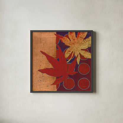 Copper Circles III by Kathrine Lovell. Shown in a sleek black glass frame for a contemporary gallery look. Available as an archival giclee rolled canvas, fine art paper, or poster print. SKU 22431a.