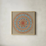 Copper Mandala II by Kathrine Lovell. Shown in a natural wood glass frame for a timeless modern aesthetic. Available as an archival giclee rolled canvas, fine art paper, or poster print. SKU 24671a.