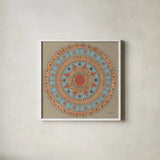 Copper Mandala II by Kathrine Lovell. Shown in a crisp white glass frame for a clean and minimalist style. Available as an archival giclee rolled canvas, fine art paper, or poster print. SKU 24671a.