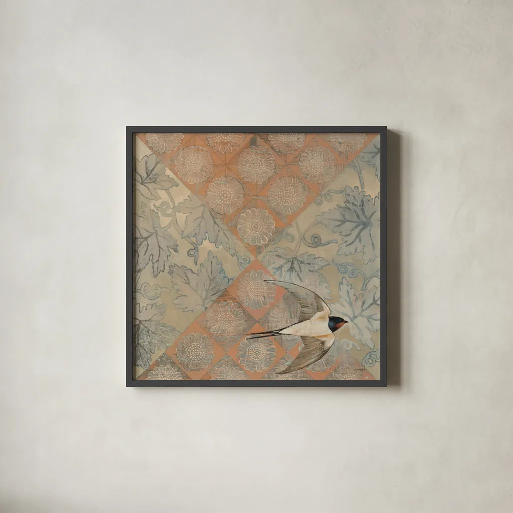 Crimson Sundown by Kathrine Lovell. Shown in a sleek black glass frame for a contemporary gallery look. Available as an archival giclee rolled canvas, fine art paper, or poster print. SKU 43536a.