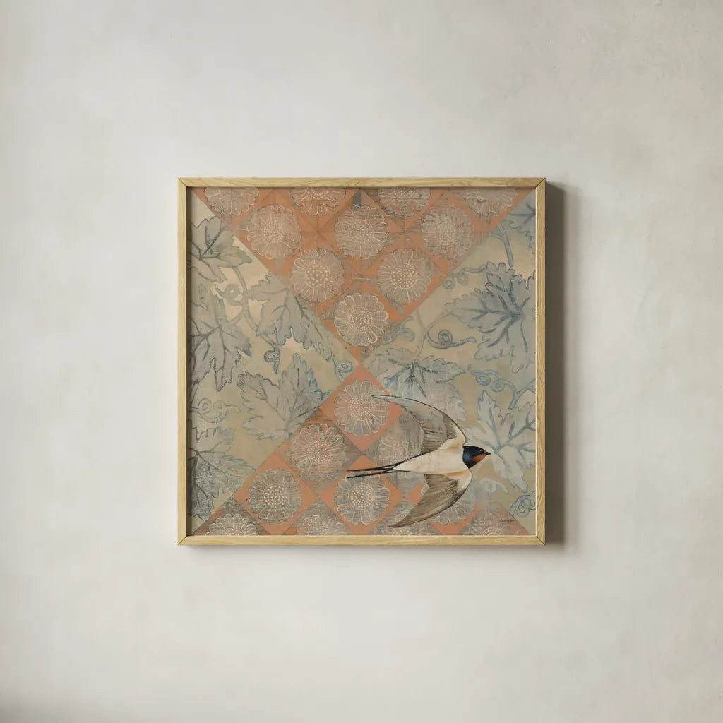 Crimson Sundown by Kathrine Lovell. Shown in a natural wood glass frame for a timeless modern aesthetic. Available as an archival giclee rolled canvas, fine art paper, or poster print. SKU 43536a.