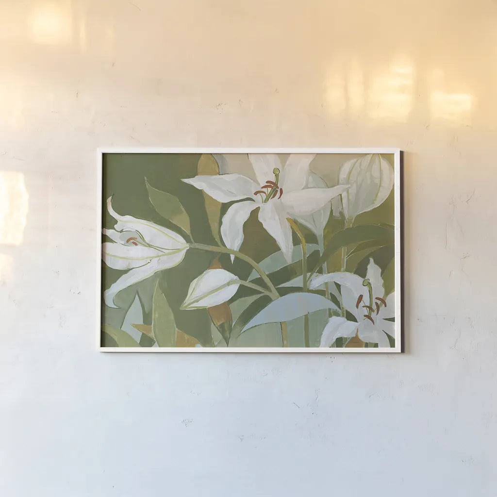 Cut Flowers II by Kathrine Lovell. shown as a paper print in a white frame. Available as a archival giclee rolled canvas, fine art paper, or poster print. SKU 22761i.