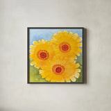 Daisy Day I by Kathrine Lovell. Shown in a sleek black glass frame for a contemporary gallery look. Available as an archival giclee rolled canvas, fine art paper, or poster print. SKU 85514a.