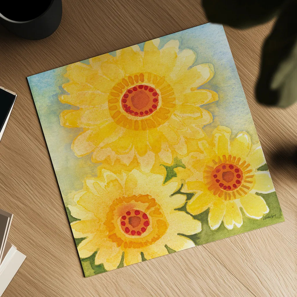 Daisy Day II by Kathrine Lovell. Shown as a detailed flat fine art print, highlighting archival giclee quality. Available as an archival giclee rolled canvas, fine art paper, or poster print. SKU 85515a.