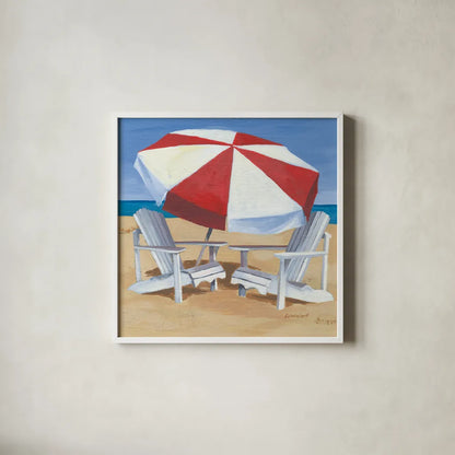 Day at the Beach III v2 by Kathrine Lovell. Shown in a crisp white glass frame for a clean and minimalist style. Available as an archival giclee rolled canvas, fine art paper, or poster print. SKU 43325a.