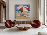 Day at the Beach III v2 by Kathrine Lovell. Shown as extra-large giant wall art in a modern living room. Available as an archival giclee rolled canvas, fine art paper, or poster print. SKU 43325a.