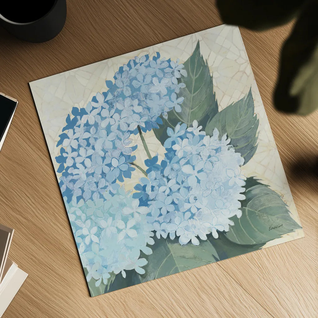 Decorative Hydrangea II Providence by Kathrine Lovell. Shown as a detailed flat fine art print, highlighting archival giclee quality. Available as an archival giclee rolled canvas, fine art paper, or poster print. SKU 82163a.