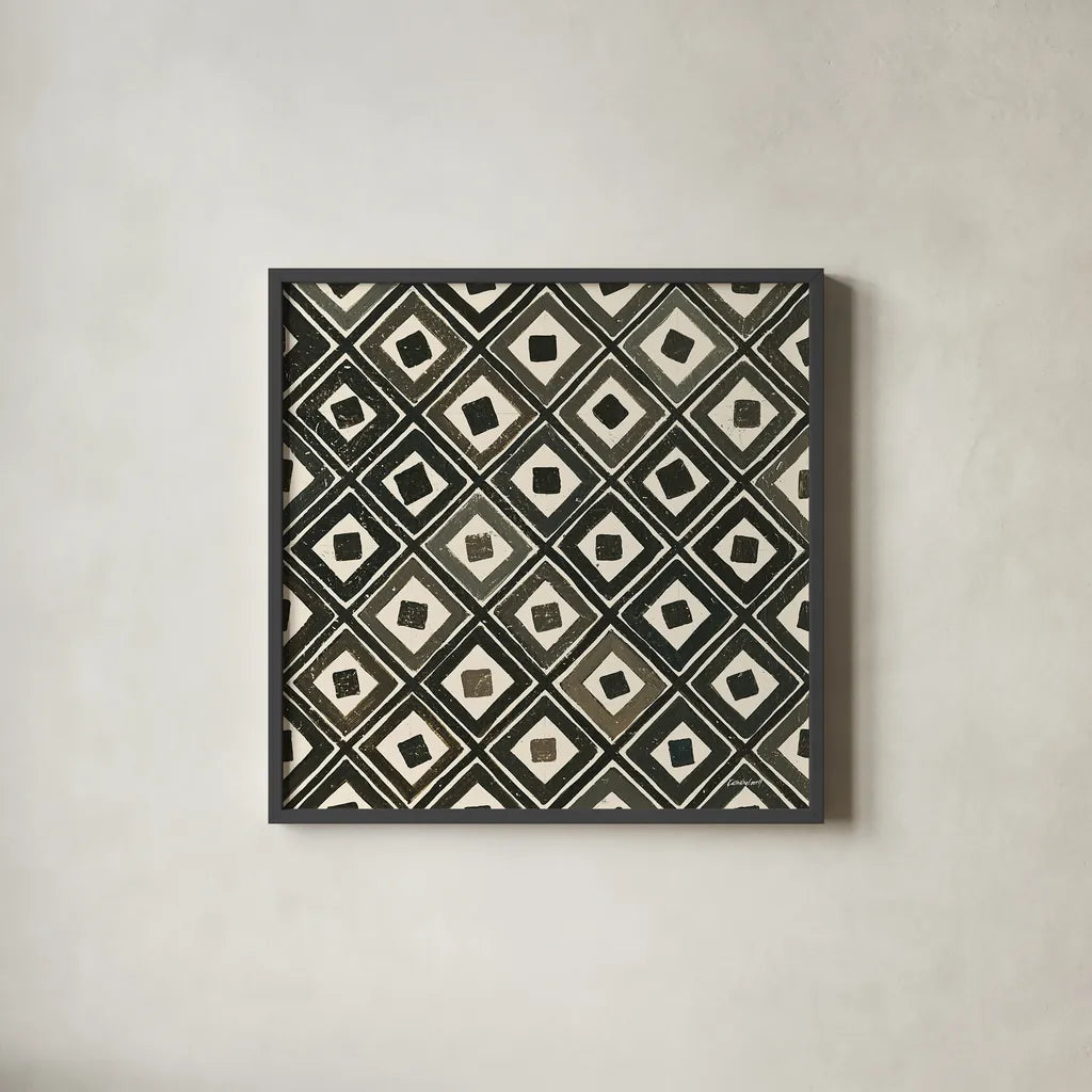 Diagonal Squares Light by Kathrine Lovell. Shown in a sleek black glass frame for a contemporary gallery look. Available as an archival giclee rolled canvas, fine art paper, or poster print. SKU 31330a.