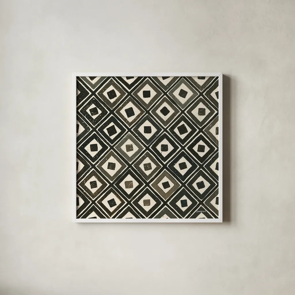 Diagonal Squares Light by Kathrine Lovell. Shown in a crisp white glass frame for a clean and minimalist style. Available as an archival giclee rolled canvas, fine art paper, or poster print. SKU 31330a.