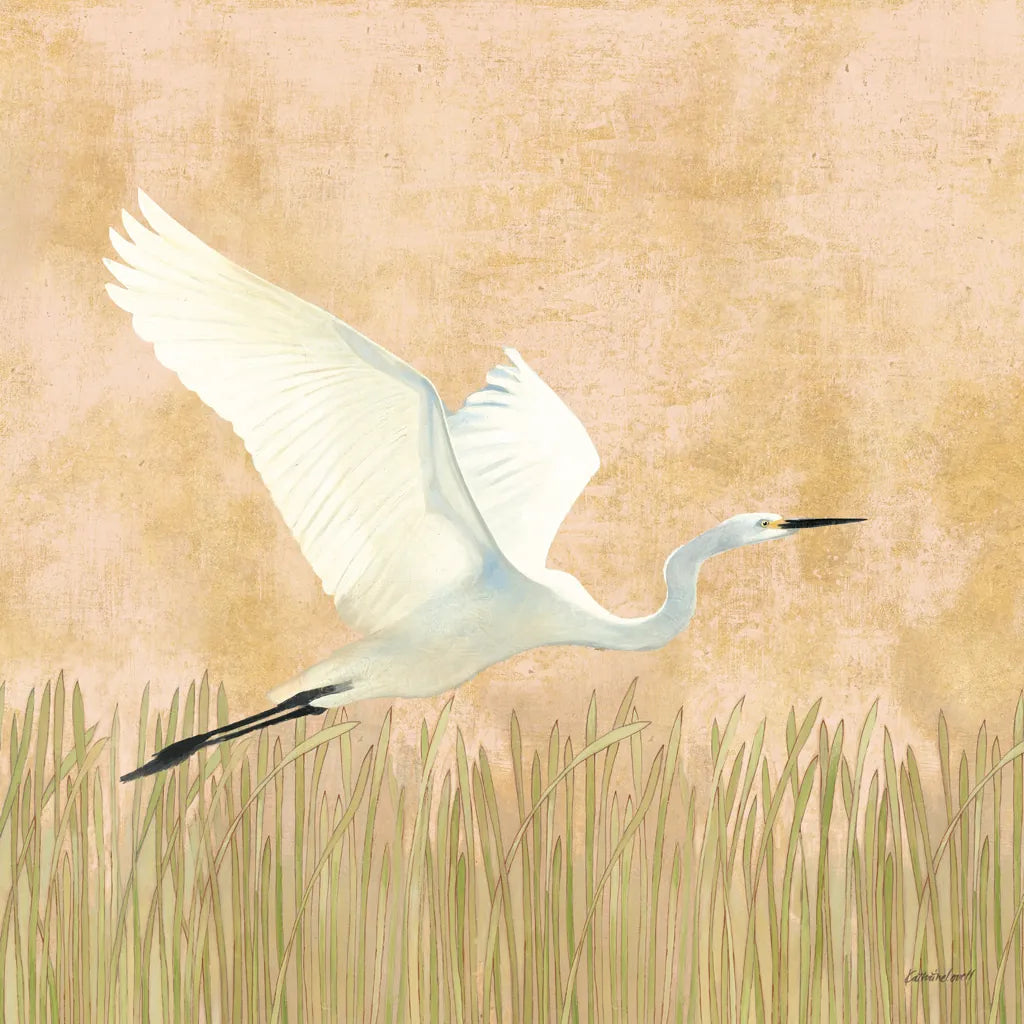 Egret Alighting II by Kathrine Lovell. SKU 67991a. Archival Giclee Fine art print for wall decor.