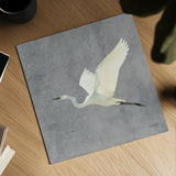 Egret Alighting II Flipped Gray No Grass by Kathrine Lovell. Shown as a detailed flat fine art print, highlighting archival giclee quality. Available as an archival giclee rolled canvas, fine art paper, or poster print. SKU 82835a.