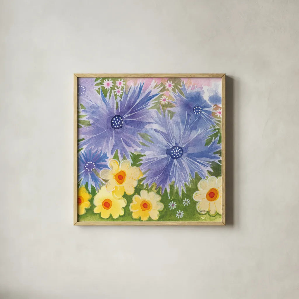 Fairy Garden I by Kathrine Lovell. Shown in a natural wood glass frame for a timeless modern aesthetic. Available as an archival giclee rolled canvas, fine art paper, or poster print. SKU 84785a.