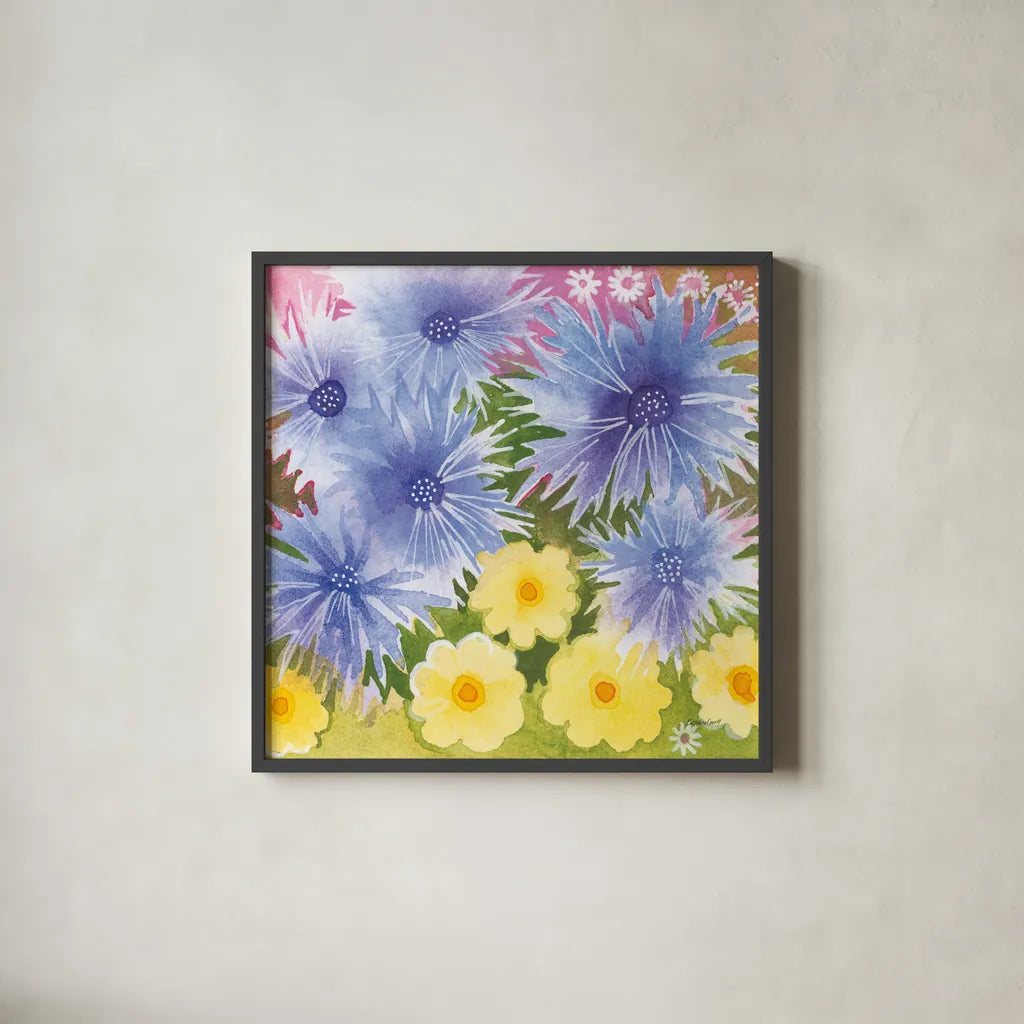 Fairy Garden II by Kathrine Lovell. Shown in a sleek black glass frame for a contemporary gallery look. Available as an archival giclee rolled canvas, fine art paper, or poster print. SKU 84786a.