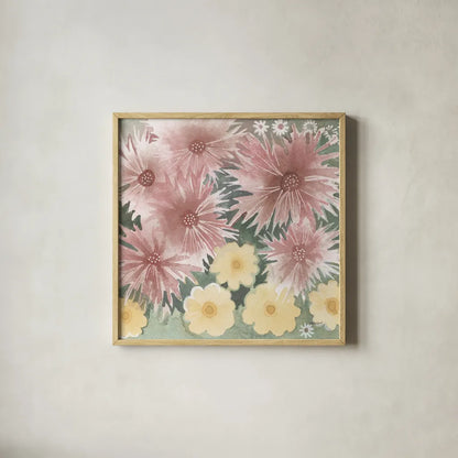 Fairy Garden II Pastel by Kathrine Lovell. Shown in a natural wood glass frame for a timeless modern aesthetic. Available as an archival giclee rolled canvas, fine art paper, or poster print. SKU 88128a.