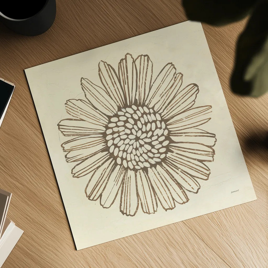 Farmhouse Sunflower by Kathrine Lovell. Shown as a detailed flat fine art print, highlighting archival giclee quality. Available as an archival giclee rolled canvas, fine art paper, or poster print. SKU 71620a.