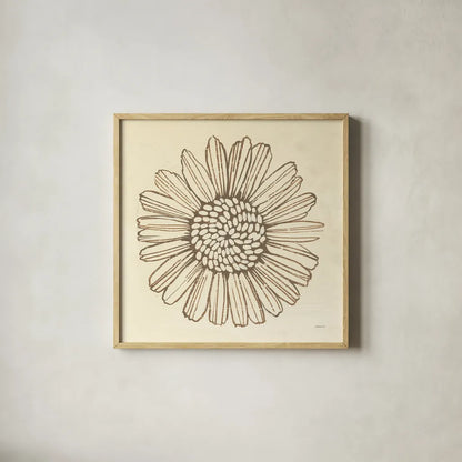 Farmhouse Sunflower by Kathrine Lovell. Shown in a natural wood glass frame for a timeless modern aesthetic. Available as an archival giclee rolled canvas, fine art paper, or poster print. SKU 71620a.