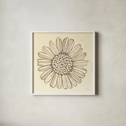 Farmhouse Sunflower by Kathrine Lovell. Shown in a crisp white glass frame for a clean and minimalist style. Available as an archival giclee rolled canvas, fine art paper, or poster print. SKU 71620a.