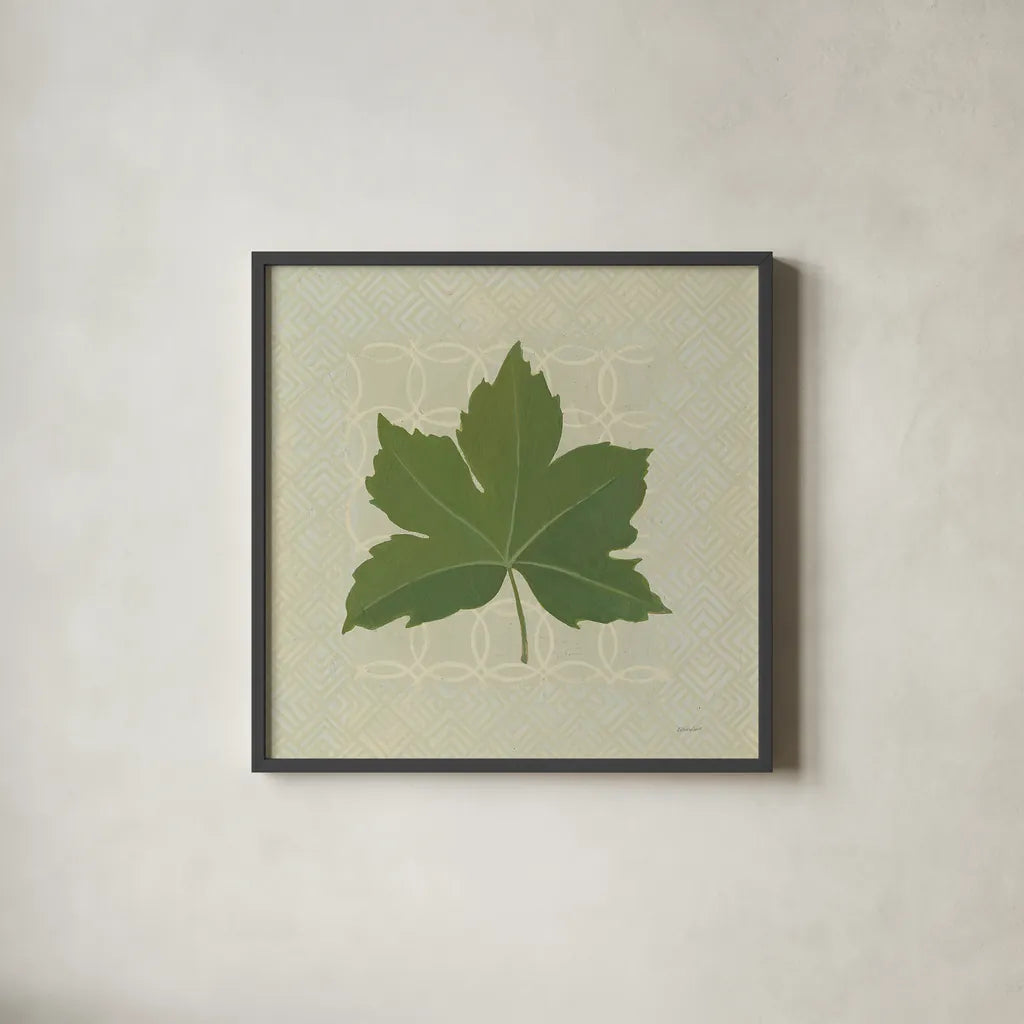 Forest Leaves I no Lines by Kathrine Lovell. Shown in a sleek black glass frame for a contemporary gallery look. Available as an archival giclee rolled canvas, fine art paper, or poster print. SKU 33731a.
