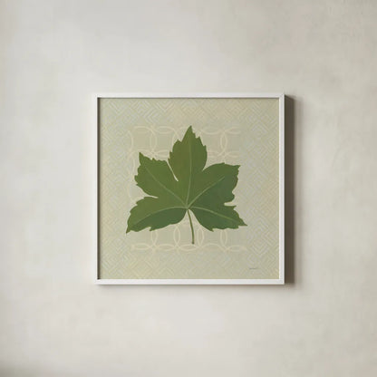 Forest Leaves I no Lines by Kathrine Lovell. Shown in a crisp white glass frame for a clean and minimalist style. Available as an archival giclee rolled canvas, fine art paper, or poster print. SKU 33731a.