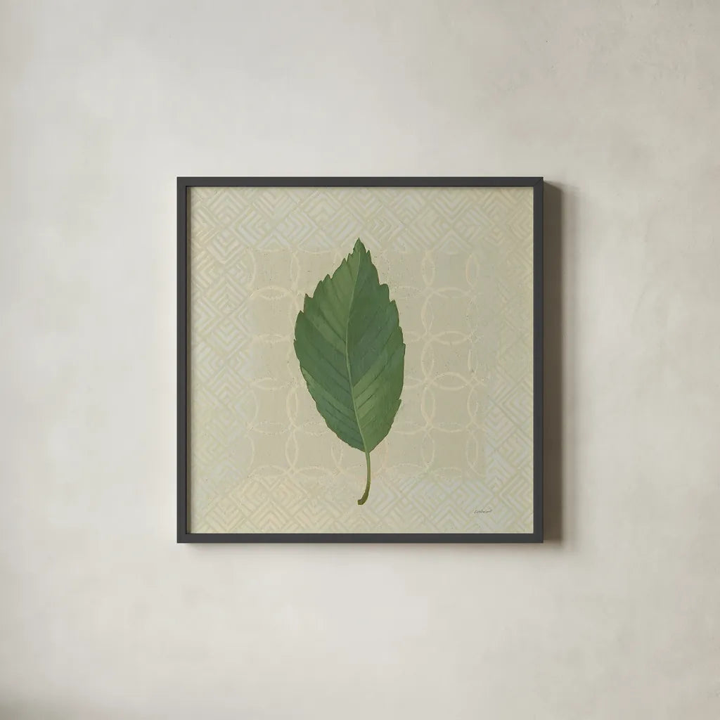 Forest Leaves III no Lines by Kathrine Lovell. Shown in a sleek black glass frame for a contemporary gallery look. Available as an archival giclee rolled canvas, fine art paper, or poster print. SKU 33733a.