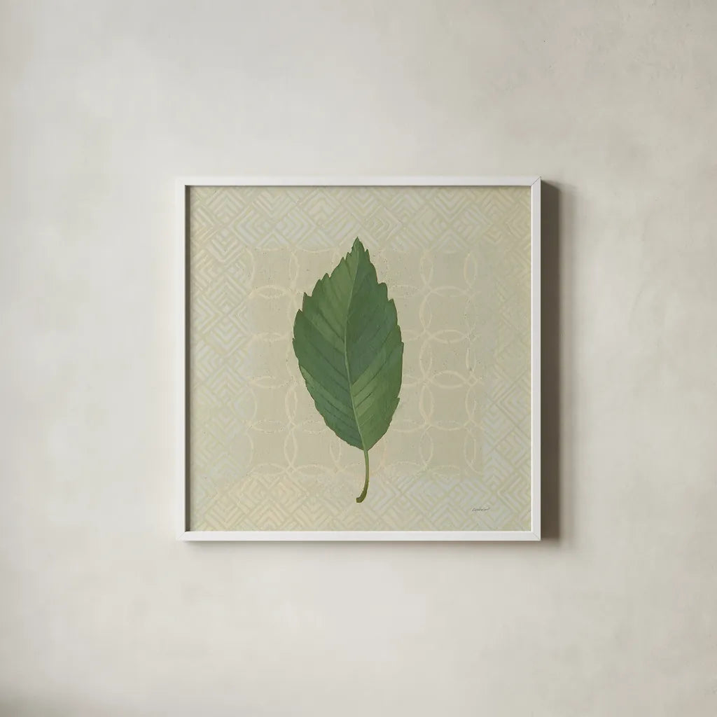 Forest Leaves III no Lines by Kathrine Lovell. Shown in a crisp white glass frame for a clean and minimalist style. Available as an archival giclee rolled canvas, fine art paper, or poster print. SKU 33733a.