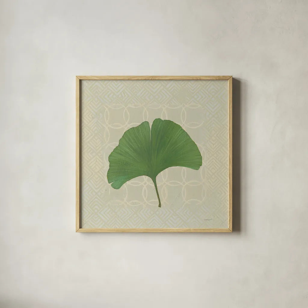 Forest Leaves IV no Lines by Kathrine Lovell. Shown in a natural wood glass frame for a timeless modern aesthetic. Available as an archival giclee rolled canvas, fine art paper, or poster print. SKU 33734a.