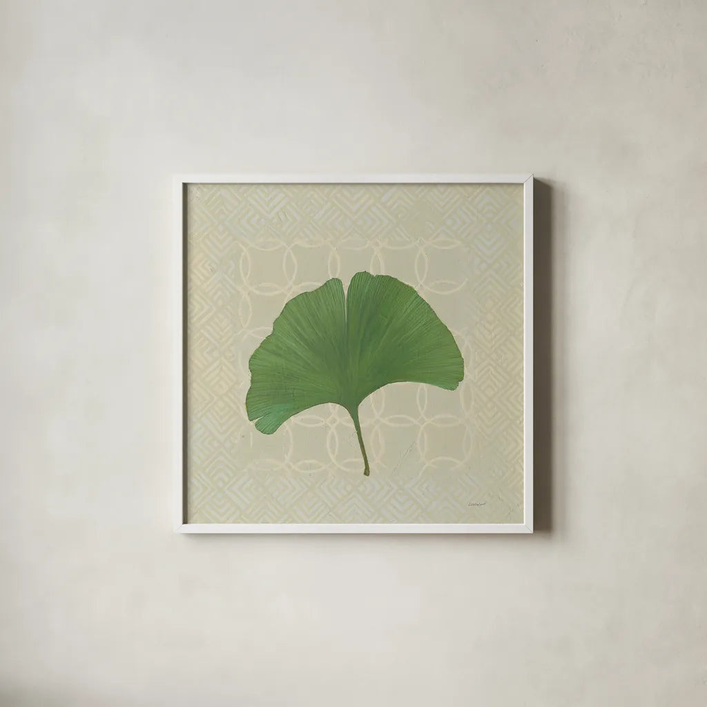 Forest Leaves IV no Lines by Kathrine Lovell. Shown in a crisp white glass frame for a clean and minimalist style. Available as an archival giclee rolled canvas, fine art paper, or poster print. SKU 33734a.