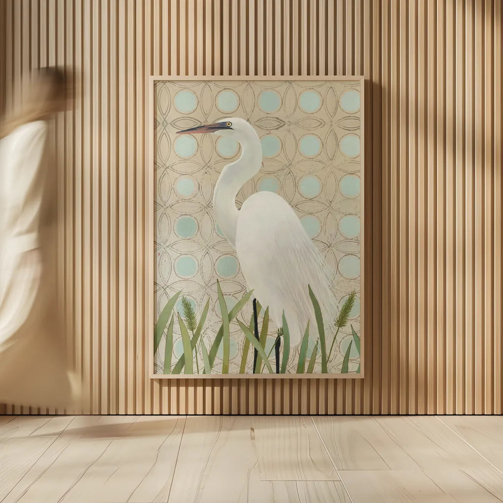 Free as a Bird Egret by Kathrine Lovell. shown as over sized large wall art. Available as an archival giclee rolled canvas, fine art paper, or poster print. SKU 58945h.