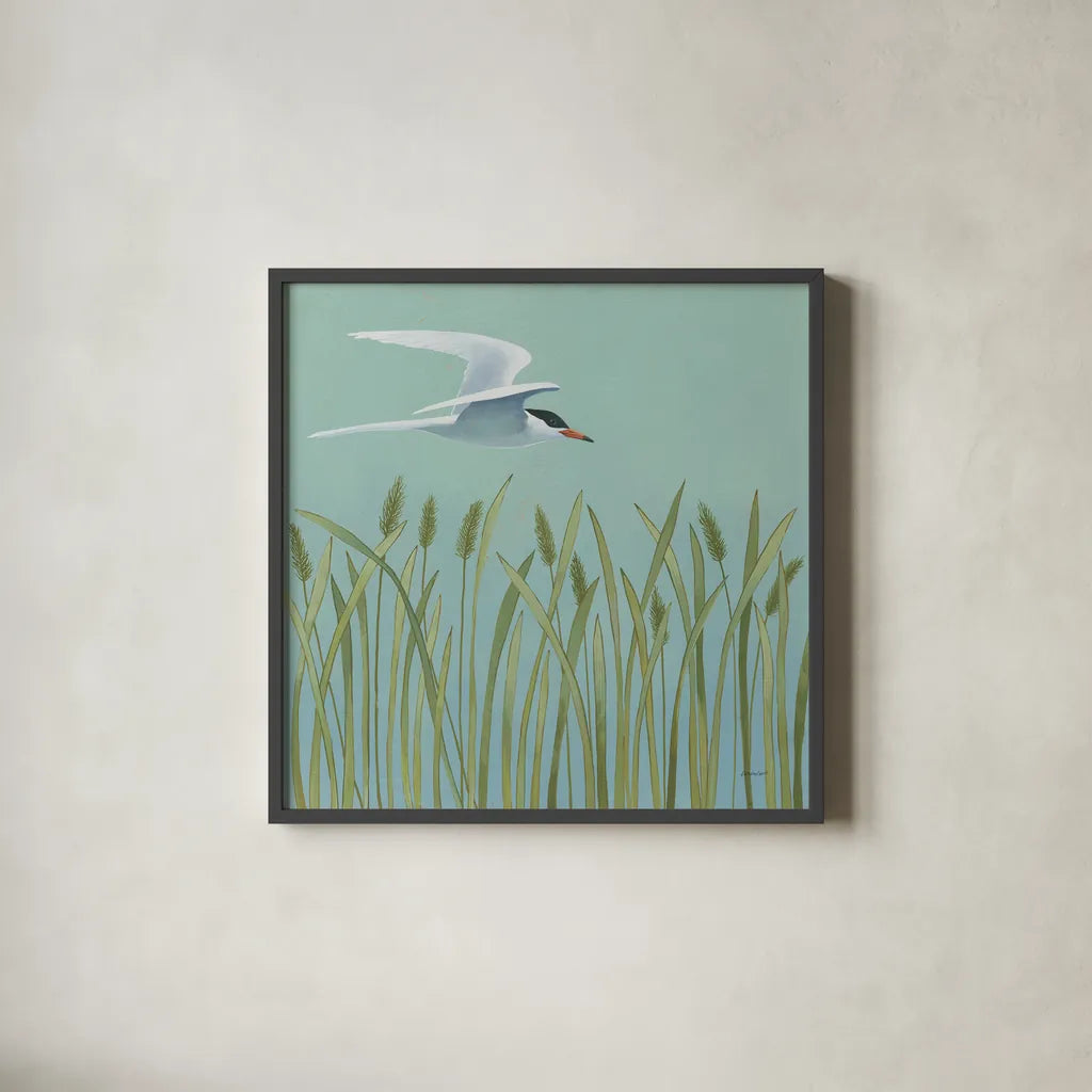 Free as a Bird I by Kathrine Lovell. Shown in a sleek black glass frame for a contemporary gallery look. Available as an archival giclee rolled canvas, fine art paper, or poster print. SKU 28140a.