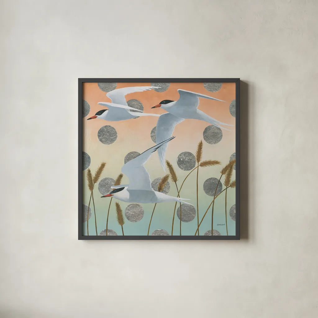 Free as a Bird II by Kathrine Lovell. Shown in a sleek black glass frame for a contemporary gallery look. Available as an archival giclee rolled canvas, fine art paper, or poster print. SKU 28141a.