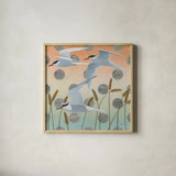 Free as a Bird II by Kathrine Lovell. Shown in a natural wood glass frame for a timeless modern aesthetic. Available as an archival giclee rolled canvas, fine art paper, or poster print. SKU 28141a.