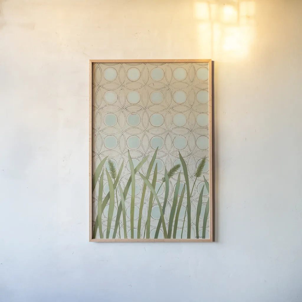 Free as a Bird Pattern I by Kathrine Lovell. shown as a paper print in a natural frame. Available as a archival giclee rolled canvas, fine art paper, or poster print. SKU 28142h.