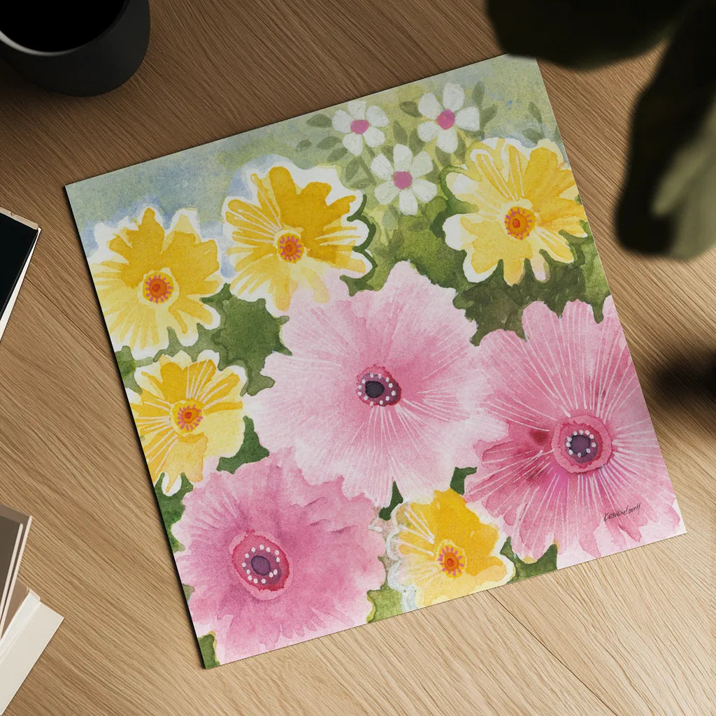 Garden Party I by Kathrine Lovell. Shown as a detailed flat fine art print, highlighting archival giclee quality. Available as an archival giclee rolled canvas, fine art paper, or poster print. SKU 84783a.