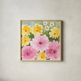 Garden Party I by Kathrine Lovell. Shown in a natural wood glass frame for a timeless modern aesthetic. Available as an archival giclee rolled canvas, fine art paper, or poster print. SKU 84783a.