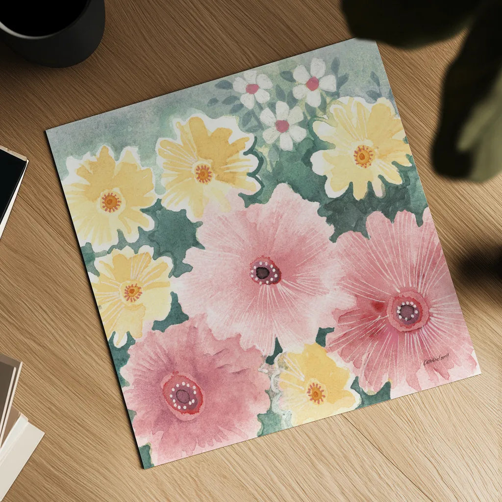 Garden Party I Pastel by Kathrine Lovell. Shown as a detailed flat fine art print, highlighting archival giclee quality. Available as an archival giclee rolled canvas, fine art paper, or poster print. SKU 88125a.