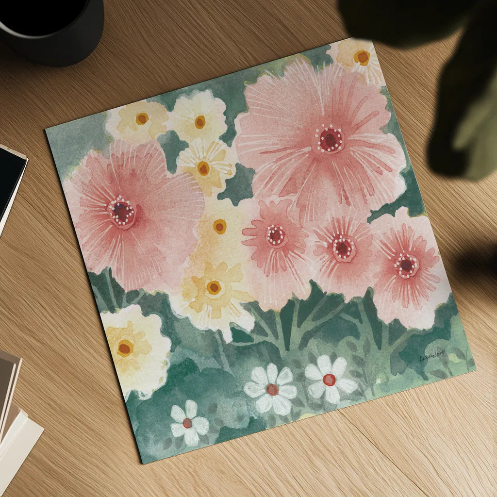 Garden Party II Pastel by Kathrine Lovell. Shown as a detailed flat fine art print, highlighting archival giclee quality. Available as an archival giclee rolled canvas, fine art paper, or poster print. SKU 88126a.