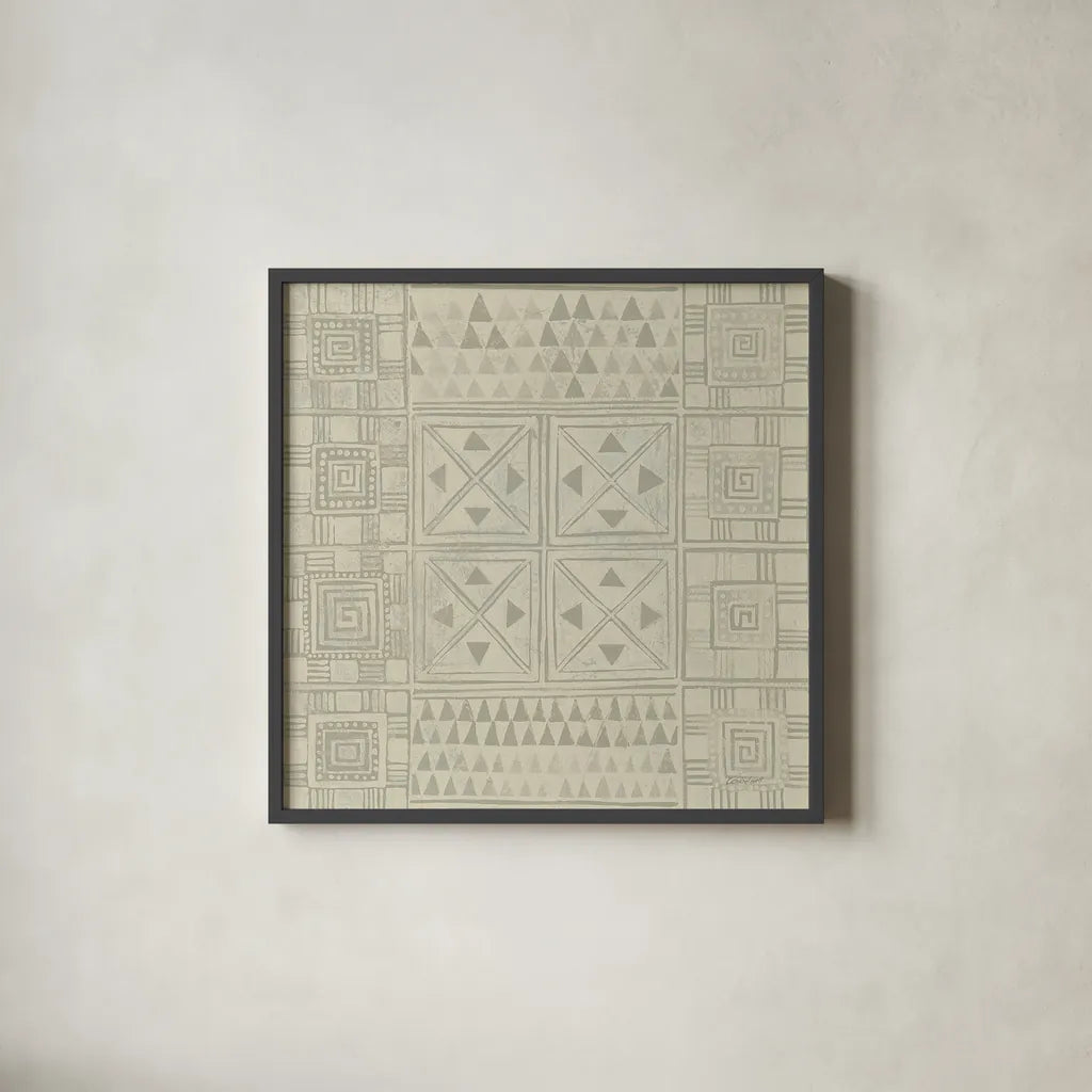 Geometric Tone on Tone II Dark by Kathrine Lovell. Shown in a sleek black glass frame for a contemporary gallery look. Available as an archival giclee rolled canvas, fine art paper, or poster print. SKU 30070a.