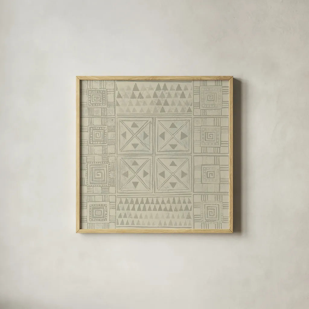 Geometric Tone on Tone II Dark by Kathrine Lovell. Shown in a natural wood glass frame for a timeless modern aesthetic. Available as an archival giclee rolled canvas, fine art paper, or poster print. SKU 30070a.