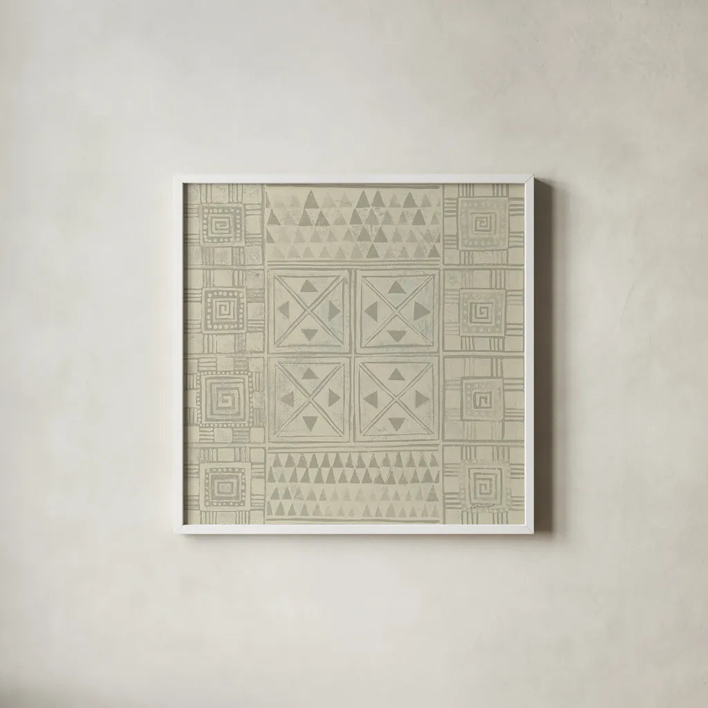 Geometric Tone on Tone II Dark by Kathrine Lovell. Shown in a crisp white glass frame for a clean and minimalist style. Available as an archival giclee rolled canvas, fine art paper, or poster print. SKU 30070a.