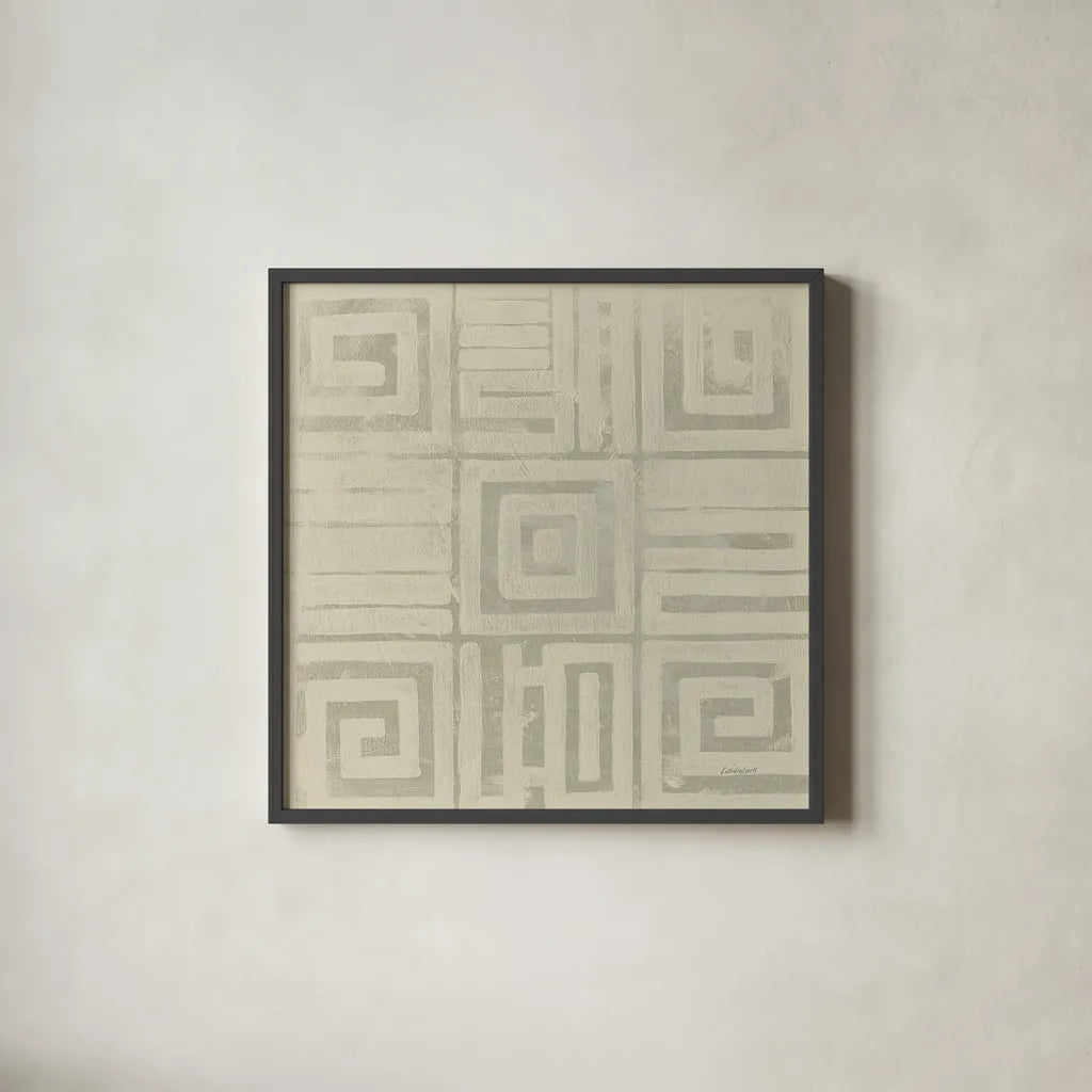 Geometric Tone on Tone III Dark by Kathrine Lovell. Shown in a sleek black glass frame for a contemporary gallery look. Available as an archival giclee rolled canvas, fine art paper, or poster print. SKU 30071a.