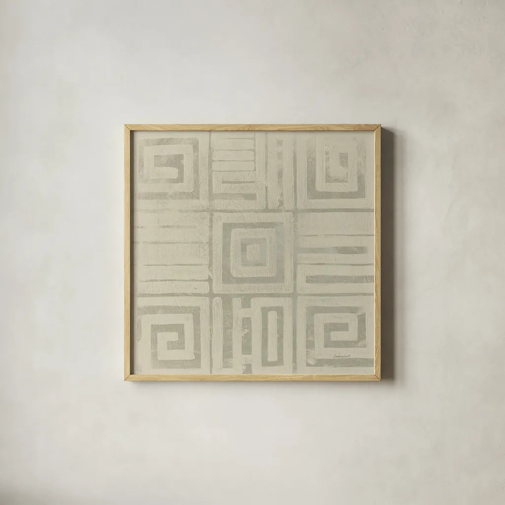 Geometric Tone on Tone III Dark by Kathrine Lovell. Shown in a natural wood glass frame for a timeless modern aesthetic. Available as an archival giclee rolled canvas, fine art paper, or poster print. SKU 30071a.