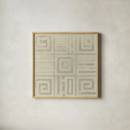 Geometric Tone on Tone III Dark by Kathrine Lovell. Shown in a natural wood glass frame for a timeless modern aesthetic. Available as an archival giclee rolled canvas, fine art paper, or poster print. SKU 30071a.