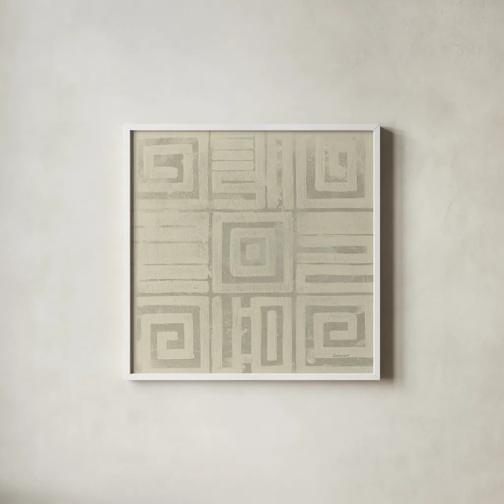 Geometric Tone on Tone III Dark by Kathrine Lovell. Shown in a crisp white glass frame for a clean and minimalist style. Available as an archival giclee rolled canvas, fine art paper, or poster print. SKU 30071a.