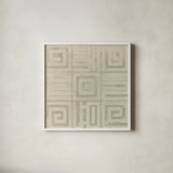 Geometric Tone on Tone III Dark by Kathrine Lovell. Shown in a crisp white glass frame for a clean and minimalist style. Available as an archival giclee rolled canvas, fine art paper, or poster print. SKU 30071a.