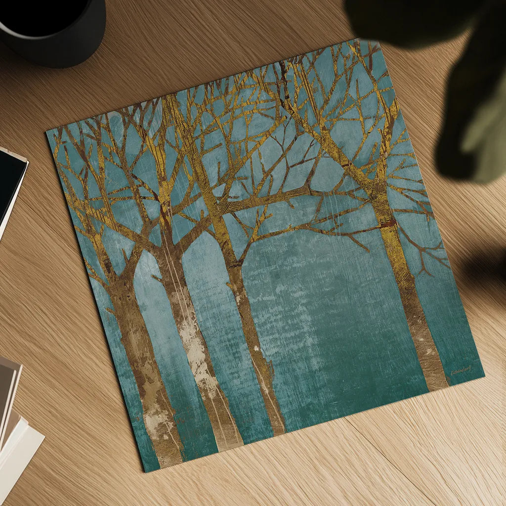 Golden Day Turquoise by Kathrine Lovell. Shown as a detailed flat fine art print, highlighting archival giclee quality. Available as an archival giclee rolled canvas, fine art paper, or poster print. SKU 10379a.