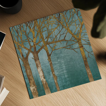 Golden Day Turquoise by Kathrine Lovell. Shown as a detailed flat fine art print, highlighting archival giclee quality. Available as an archival giclee rolled canvas, fine art paper, or poster print. SKU 10379a.