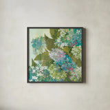 Grandiflora Bloom by Kathrine Lovell. Shown in a sleek black glass frame for a contemporary gallery look. Available as an archival giclee rolled canvas, fine art paper, or poster print. SKU 5087a.