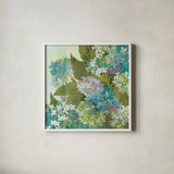 Grandiflora Bloom by Kathrine Lovell. Shown in a crisp white glass frame for a clean and minimalist style. Available as an archival giclee rolled canvas, fine art paper, or poster print. SKU 5087a.