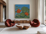 Happy Day I by Kathrine Lovell. Shown as extra-large giant wall art in a modern living room. Available as an archival giclee rolled canvas, fine art paper, or poster print. SKU 24404a.